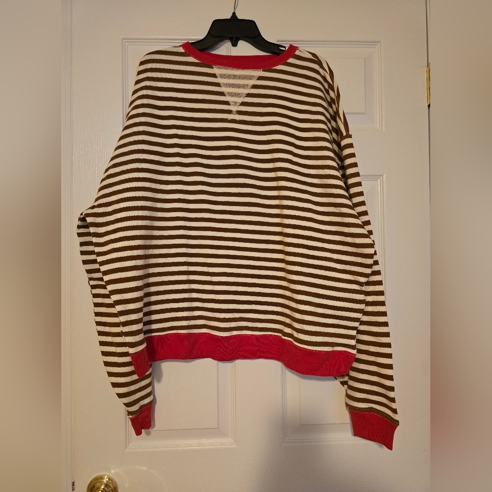 Free People Brown and Red Striped Sweatshirt